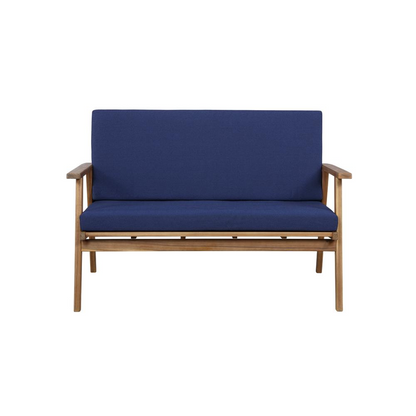 Start2Finish Cole outdoor chat 4-piece seating set with blue cushions, featuring modern outdoor furniture with comfortable cushions.