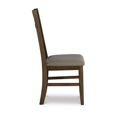 Rustic Turino Umber Side Chair by Start2Finish featuring wooden legs and a padded upholstered seat and backrest.