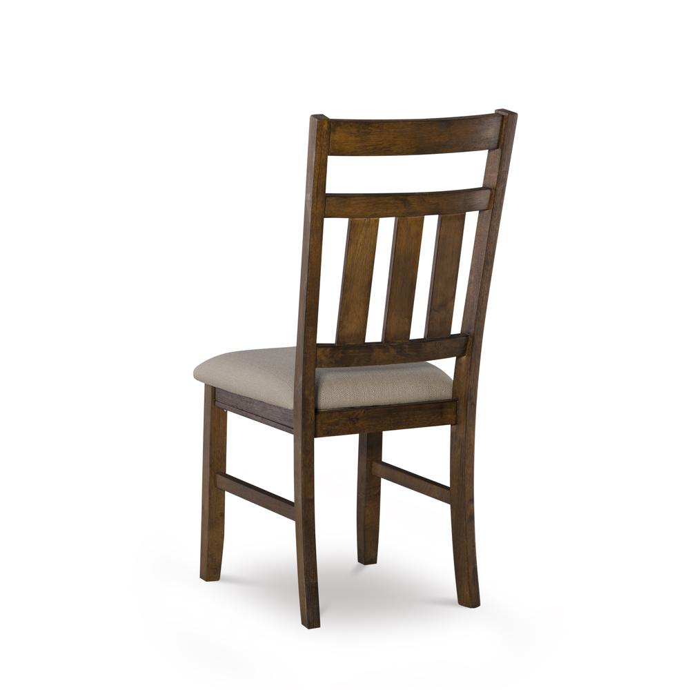 Rustic umber side chair from Start2Finish, featuring wooden legs and a comfortable upholstered seat, perfect for dining or living room.