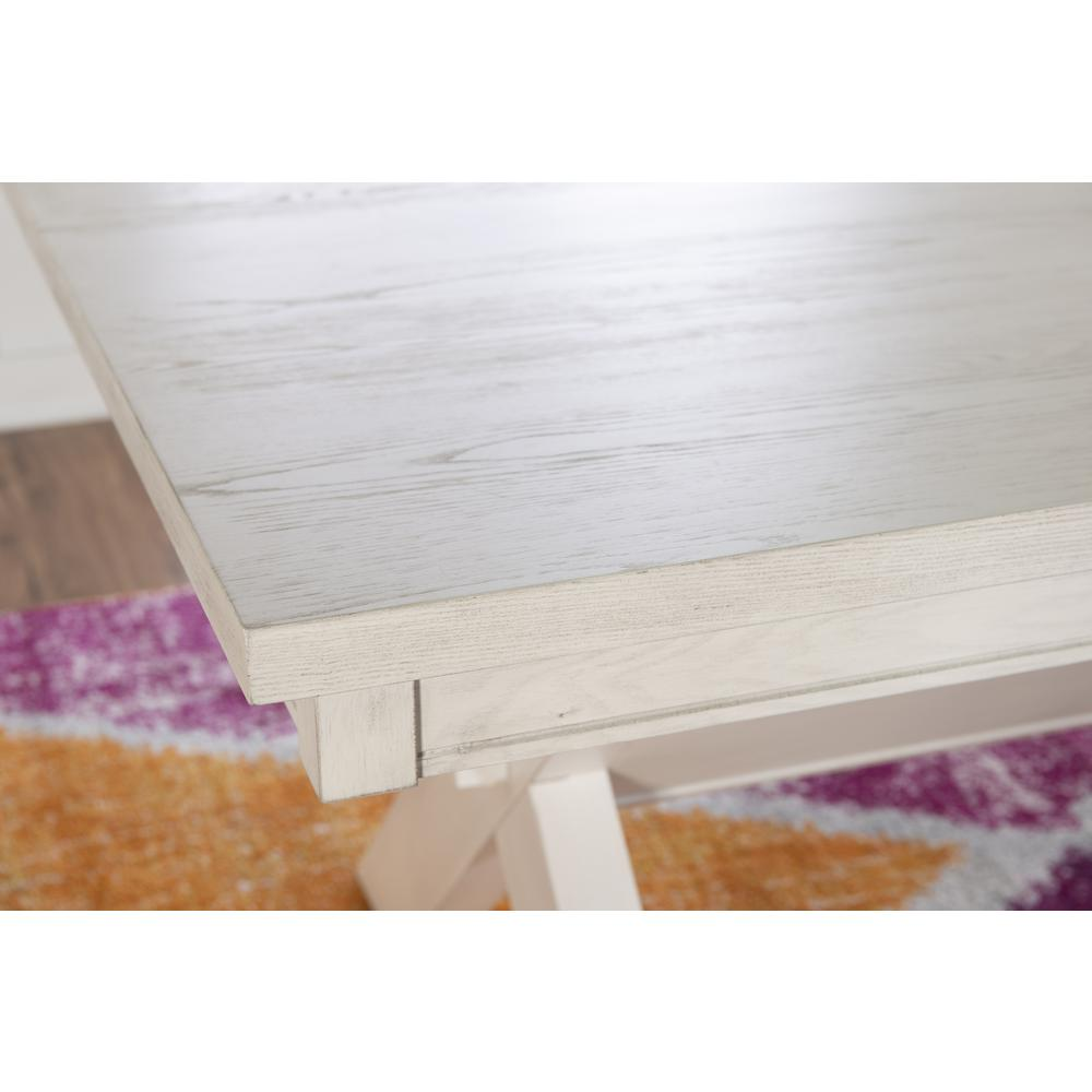 Start2Finish Turino distressed white dining table with sturdy wooden legs and a rustic, weathered finish for farmhouse-style dining spaces.
