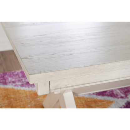 Start2Finish Turino distressed white dining table with sturdy wooden legs and a rustic, weathered finish for farmhouse-style dining spaces.