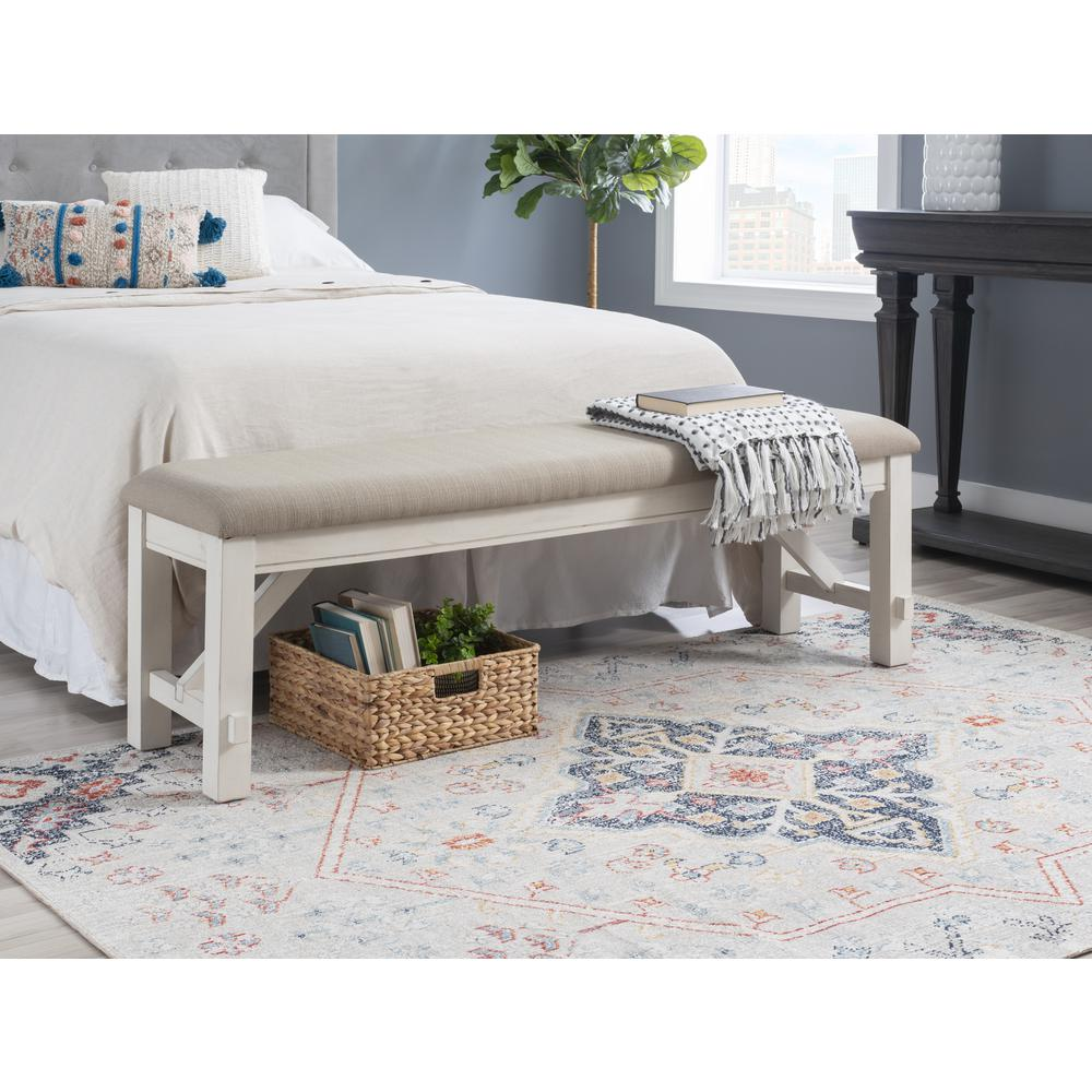 Distressed white wooden bench by Start2Finish with rustic, vintage-style finish and sturdy design, ideal for entryway or living space.