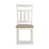 Distressed white side chair from Start2Finish, showcasing wooden furniture with a rustic, vintage finish and sturdy design.