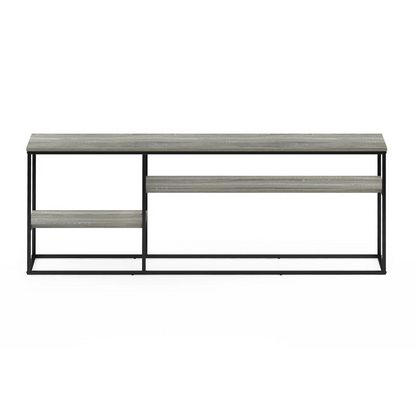 Start2Finish Furinno Moretti modern TV stand in French Oak Grey, designed for 65-inch TVs, with sleek storage compartments.
