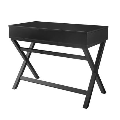 Start2Finish Peggy Lift Top Desk in black, showing the desk with a raised lift top and a spacious work surface.