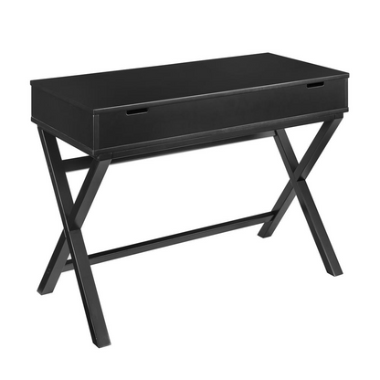 Black Peggy Lift Top Desk by Start2Finish with a raised lift top and sleek modern design for versatile workspace functionality.