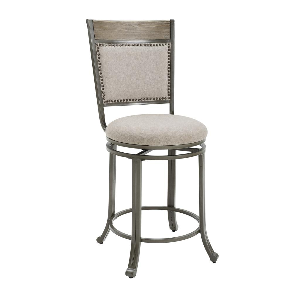 Start2Finish Franklin swivel counter stool in pewter with a cushioned seat and metal base, perfect for modern kitchen counters.