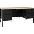 Black Lorell Fortress Series double-pedestal steel desk with 60-inch top, file drawers, square edges, and modesty panel.