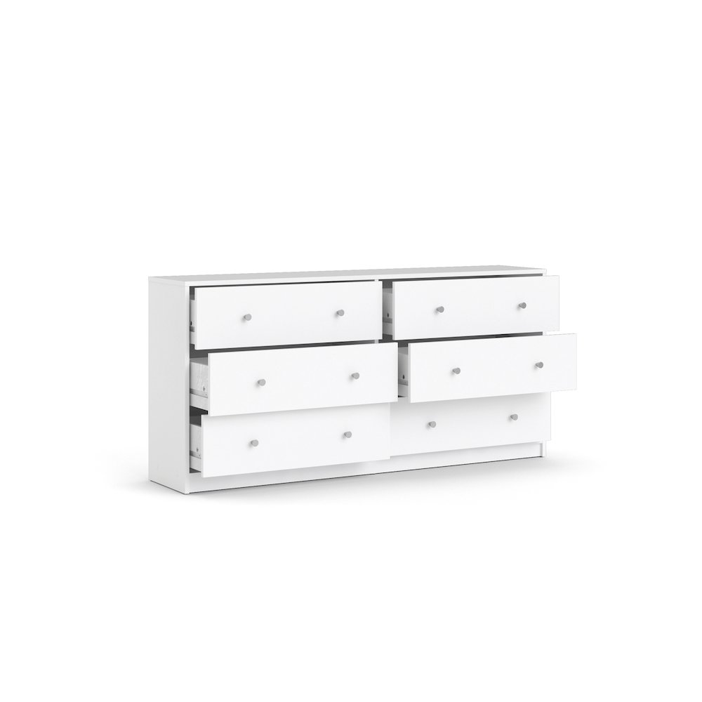 White Portland 6 Drawer Double Dresser by Start2Finish showing sleek wooden drawers and modern furniture design