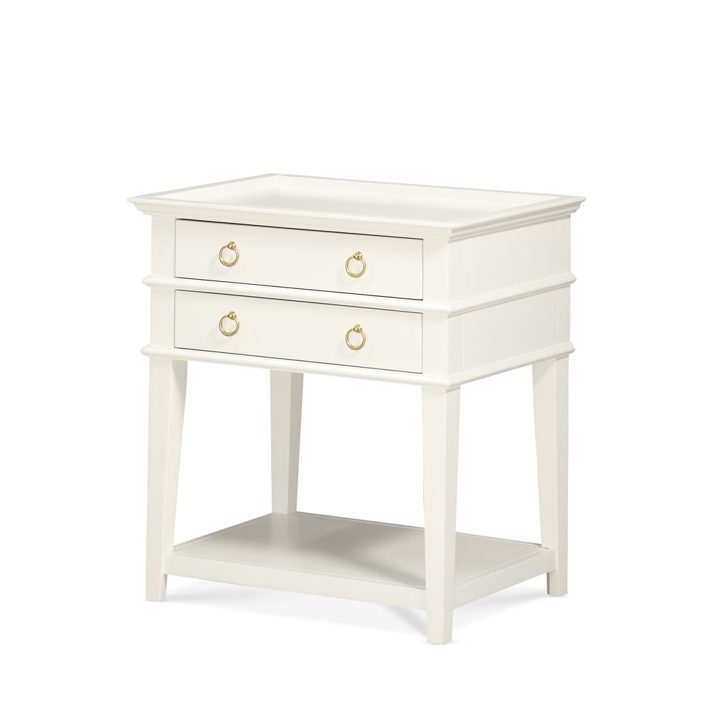 Clara white 2-drawer tray top nightstand by Start2Finish with a sleek design and spacious drawers, ideal for bedroom storage.