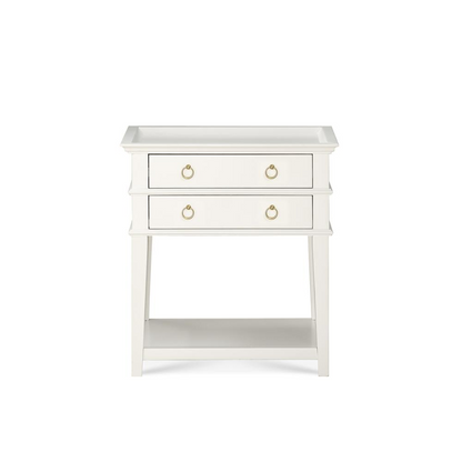 Start2Finish Clara White 2-Drawer Tray Top Nightstand with sleek wooden finish and modern design.