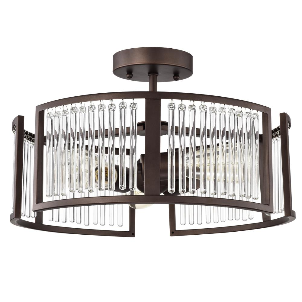 Chloe Lighting Frey 3-light semi-flush ceiling fixture in oil rubbed bronze with 16-inch diameter, modern transitional design.