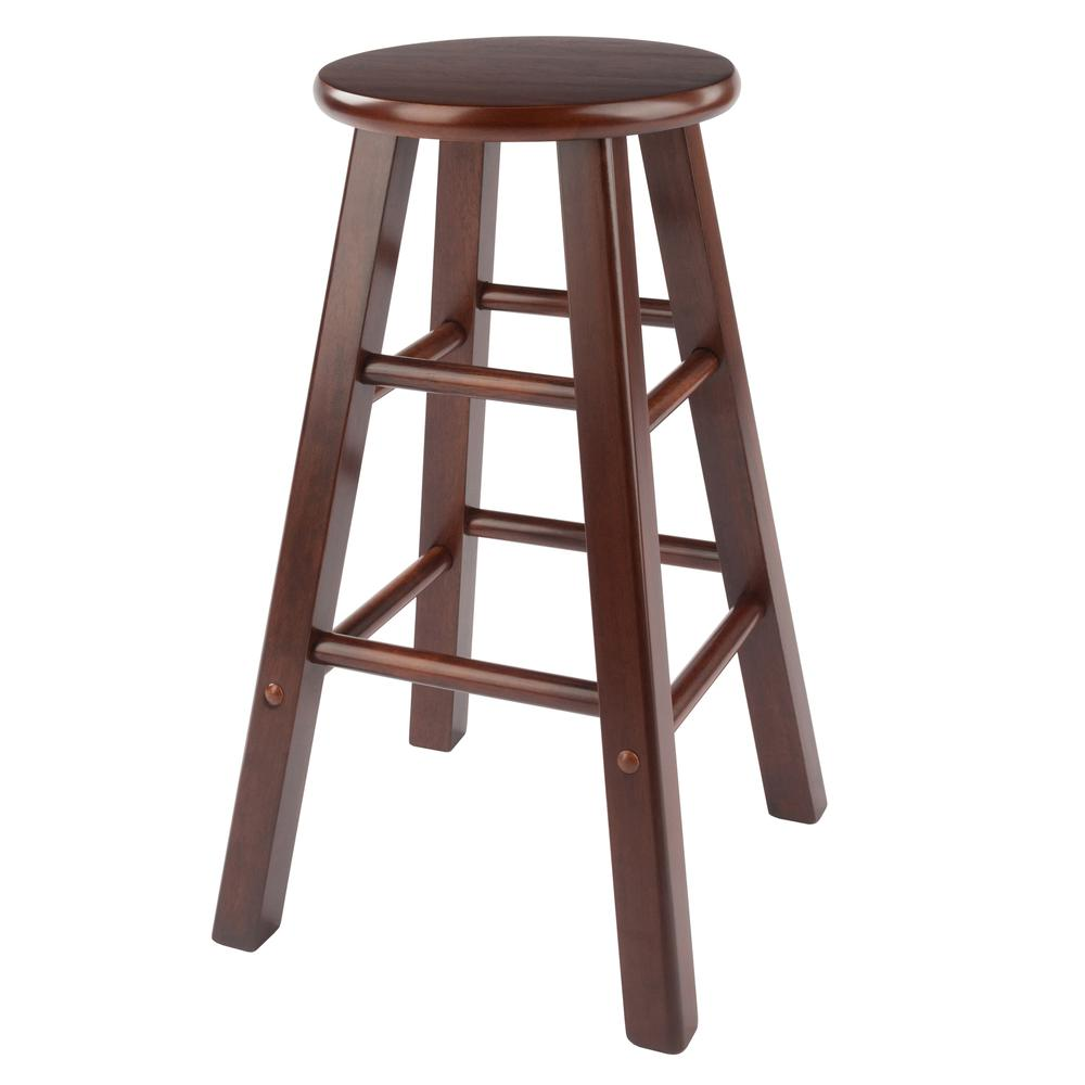 Set of two Element Counter Stools by Start2Finish with walnut finish, featuring modern design and wooden legs for kitchen or bar area.