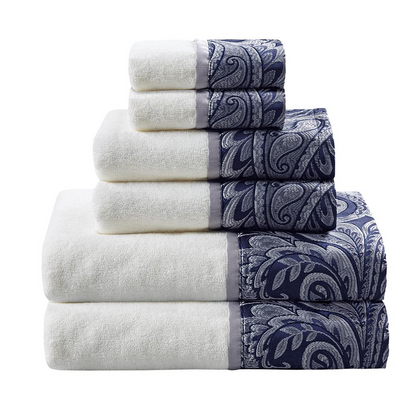 Start2Finish 6-piece Jacquard bath towel set featuring soft, absorbent towels with intricate woven patterns.