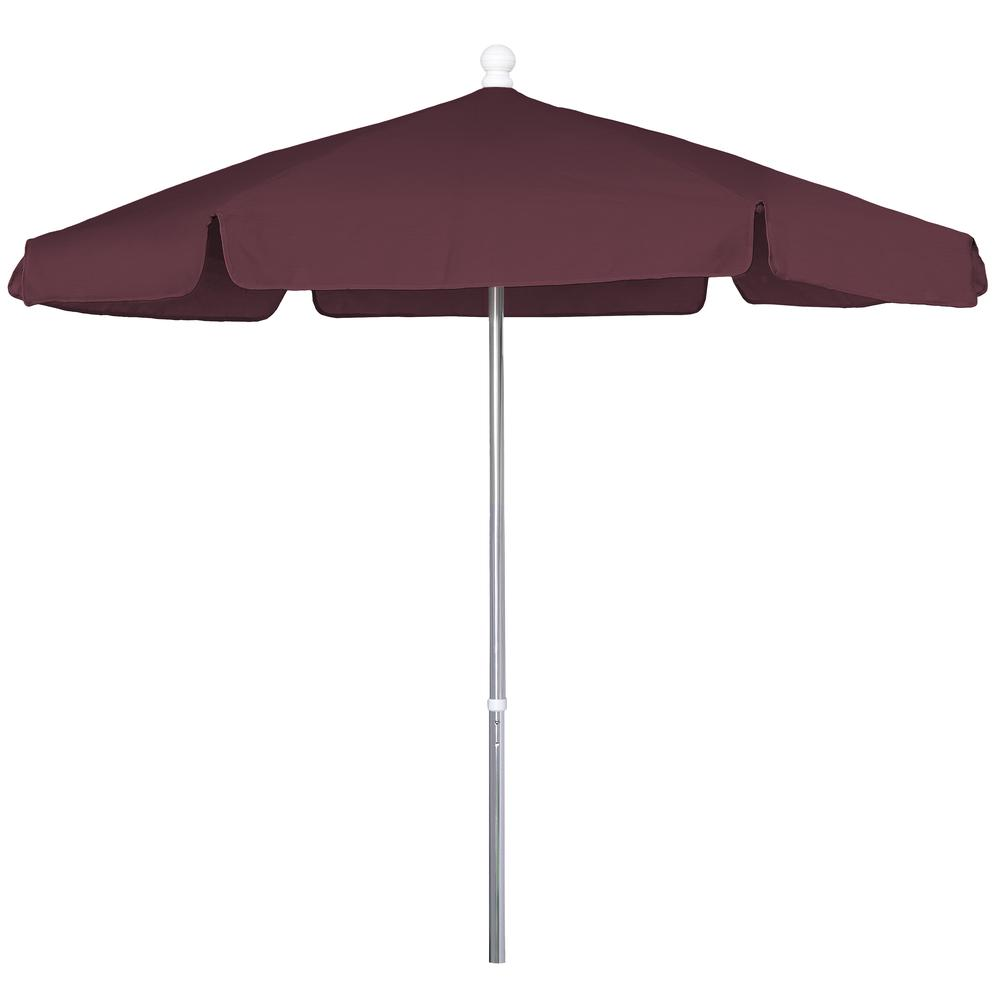 Start2Finish 7.5-foot burgundy hex garden umbrella with 6 ribs, push-up and pin lift, vinyl-coated weave fabric.