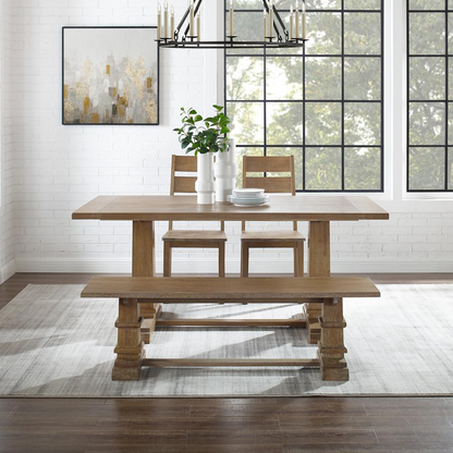 Start2Finish Joanna 4-piece dining table set with table, bench, and two ladder-back chairs for five people.