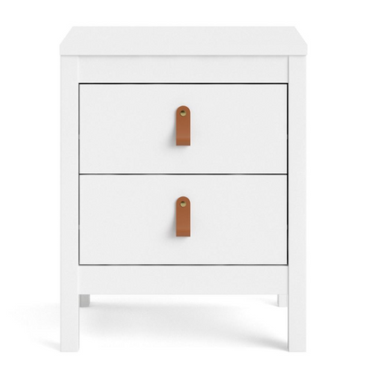 White Madrid 2 Drawer Nightstand by Start2Finish showing smooth surface, two drawers, and modern design for bedroom storage.