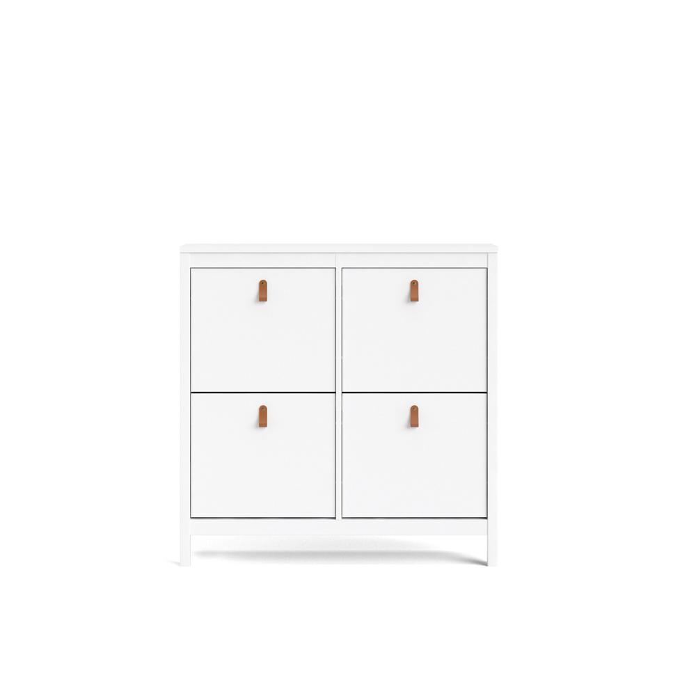 Start2Finish Madrid 4 Drawer Shoe Cabinet in white with sleek design and multiple storage drawers for organized footwear.