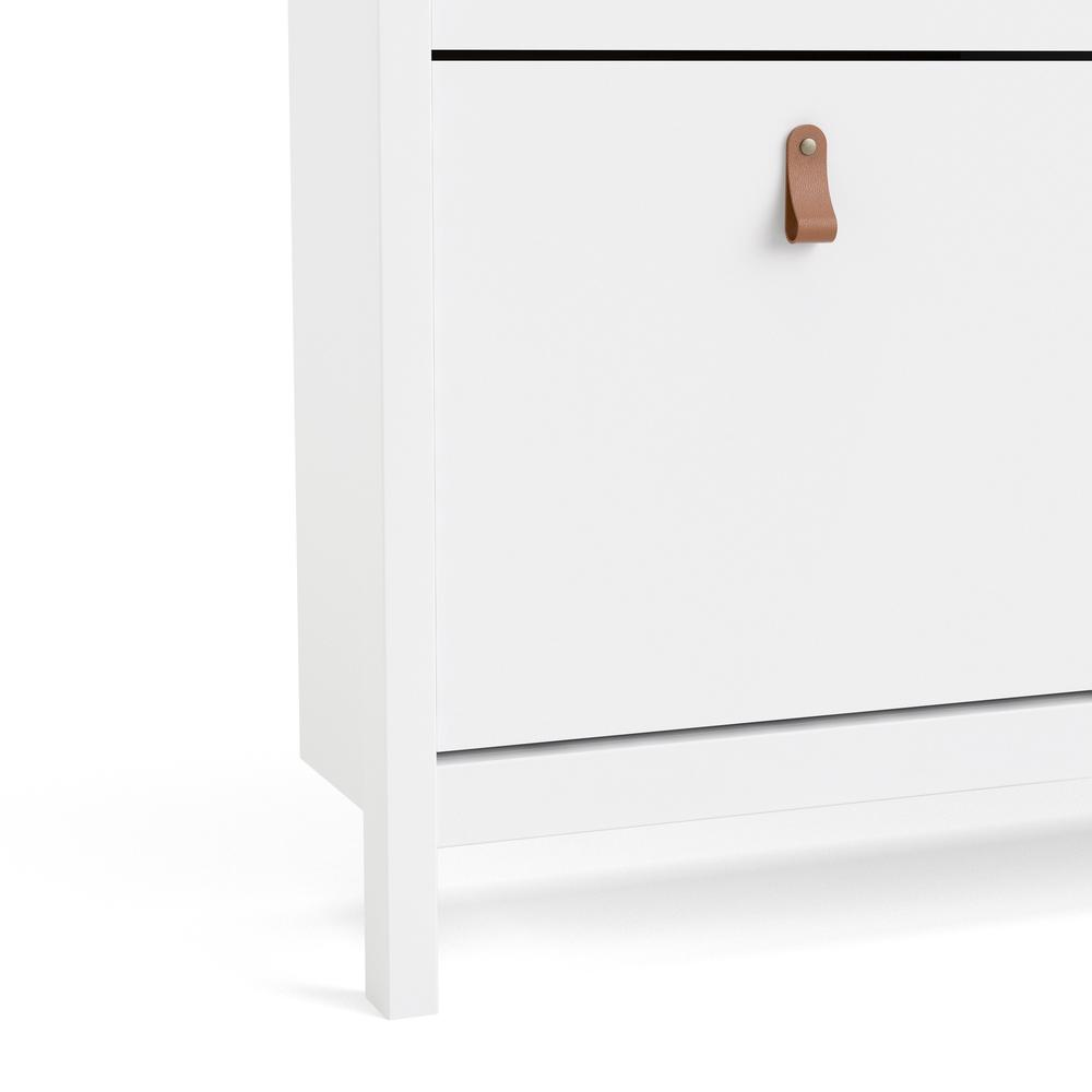 White Madrid 4 Drawer Shoe Cabinet by Start2Finish with sleek drawers and modern design for organized footwear storage.