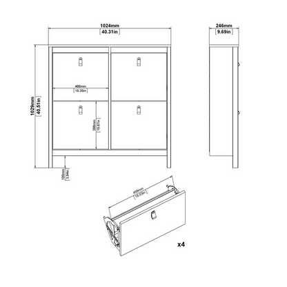 White Madrid 4 Drawer Shoe Cabinet by Start2Finish with sleek design and four spacious drawers for organized shoe storage.