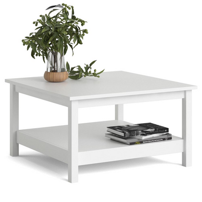 White Madrid coffee table by Start2Finish, showcasing sleek modern furniture with a smooth rectangular surface and sturdy legs.