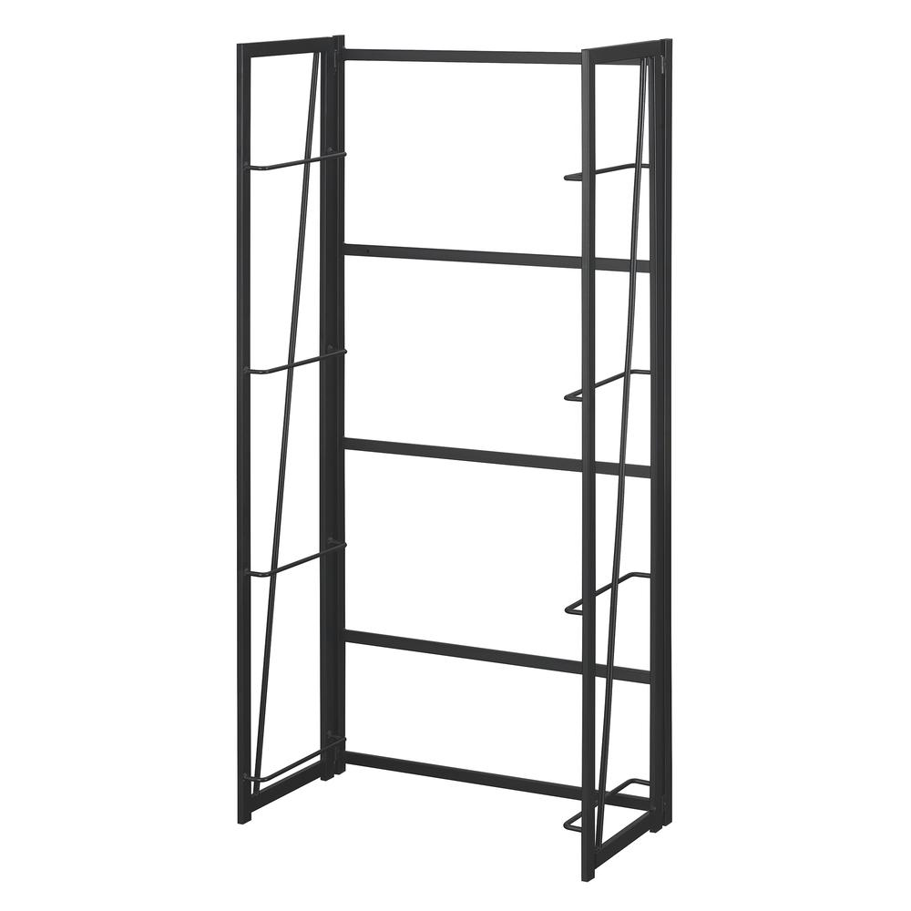 Start2Finish Xtra Folding 4 Tier Bookshelf in black, showcasing a compact, multi-shelf furniture piece with a sleek black finish.