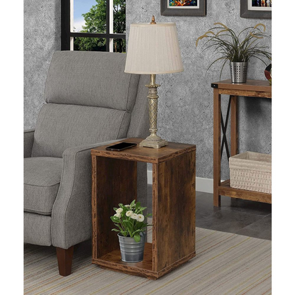 Northfield Admiral end table with shelf in barnwood finish, sturdy furniture piece by Start2Finish, showcasing natural wood grain details.