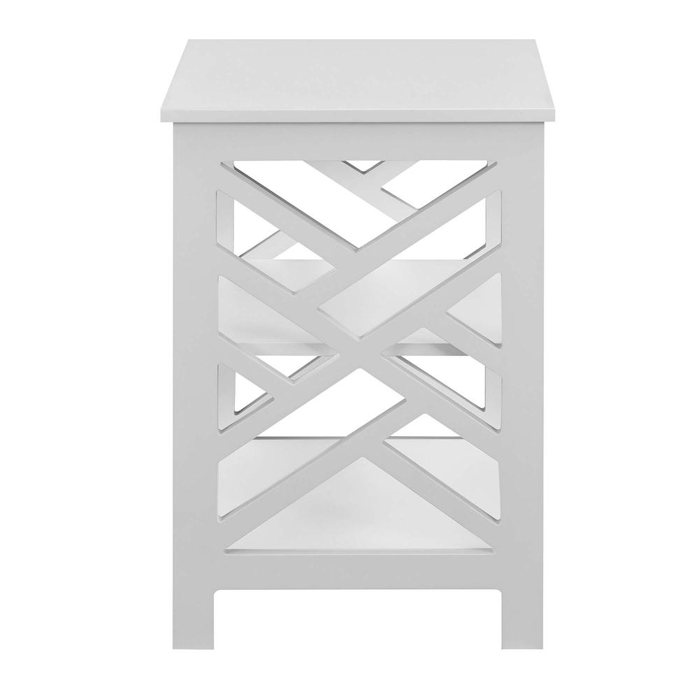 White Titan End Table with shelves from Start2Finish, featuring a modern furniture design and multiple storage compartments.