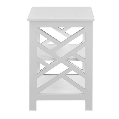 White Titan End Table with shelves from Start2Finish, featuring a modern furniture design and multiple storage compartments.
