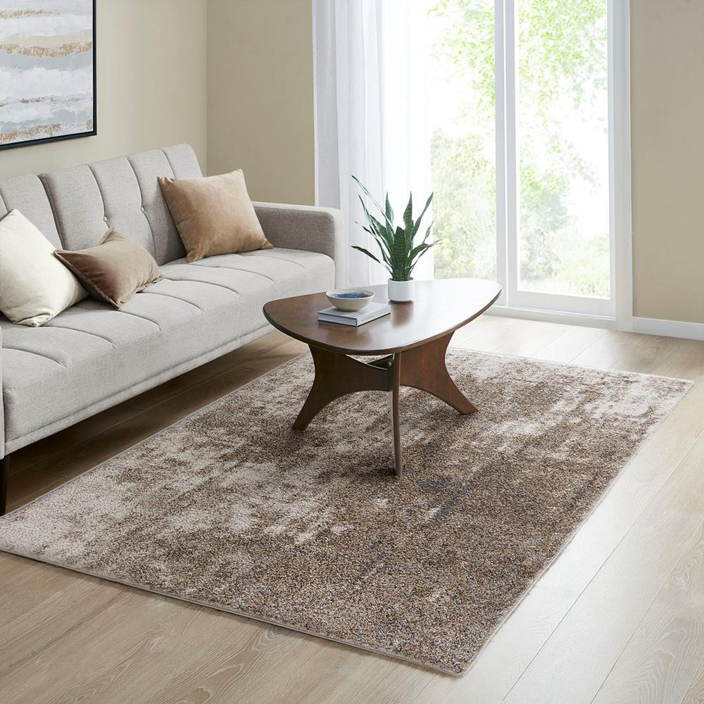 Soft beige Cozy Shag Abstract Area Rug by Start2Finish featuring a plush, textured surface with modern abstract patterns.