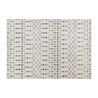 Geometric Bohemian low pile rug in ivory and gray polyester, 5&