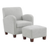 Aiden Chair and Ottoman in herringbone smoke fabric with medium espresso wooden legs, modern and stylish home furniture.