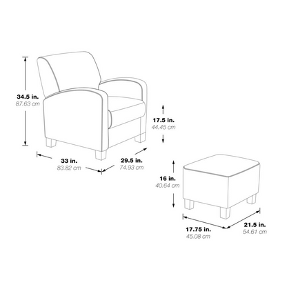 Aiden Chair and Ottoman set in herringbone smoke fabric with medium espresso wood legs, by Start2Finish.