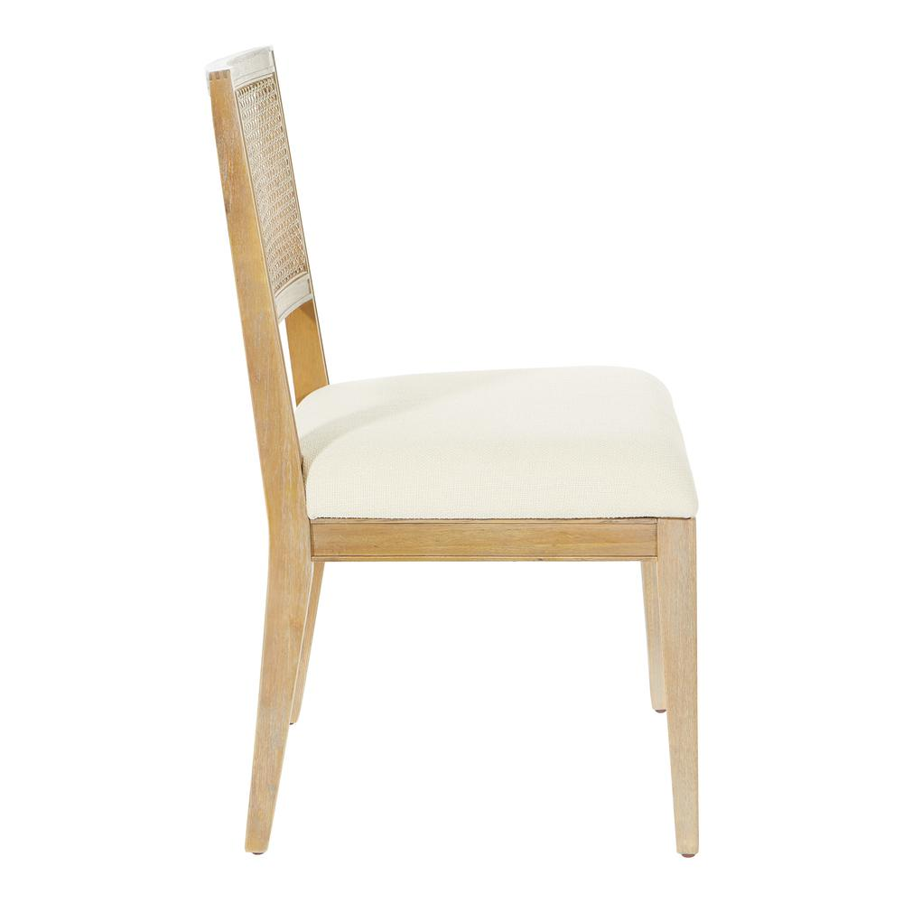 Set of two Alaina Cane Back Dining Chairs by Start2Finish with linen fabric and coastal wash finish, showcasing elegant furniture design.