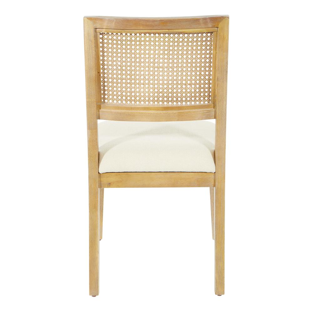 Pair of Alaina Cane Back Dining Chairs in linen fabric with coastal wash finish, showcasing elegant furniture design.