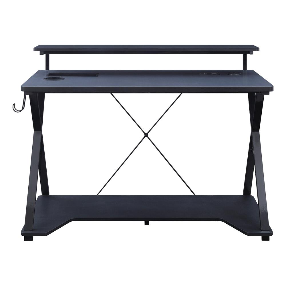 Start2Finish Checkpoint Ghost Battlestation gaming desk with RGB LED lights, sleek black surface and modern design.