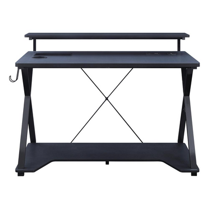 Start2Finish Checkpoint Ghost Battlestation gaming desk with RGB LED lights, sleek black surface and modern design.