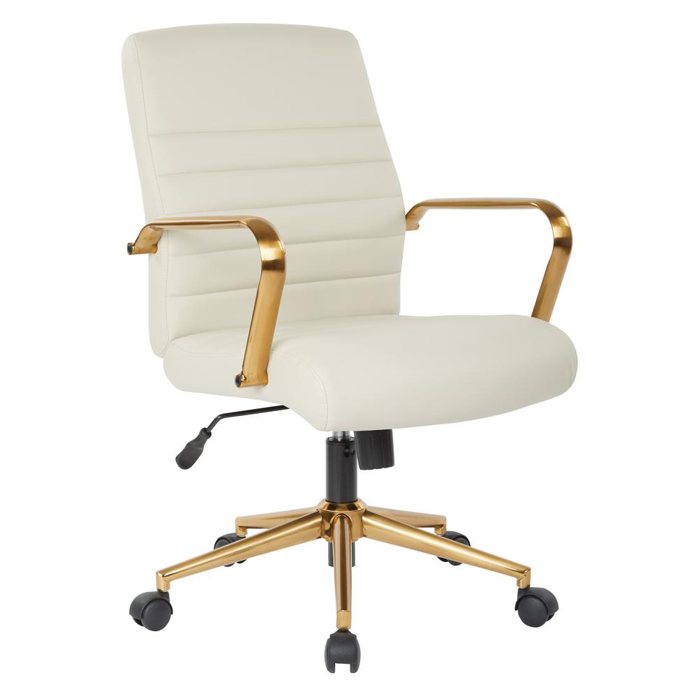 Mid-back cream faux leather chair with gold finish arms and base, modern furniture by Start2Finish, model FL22991G-U28
