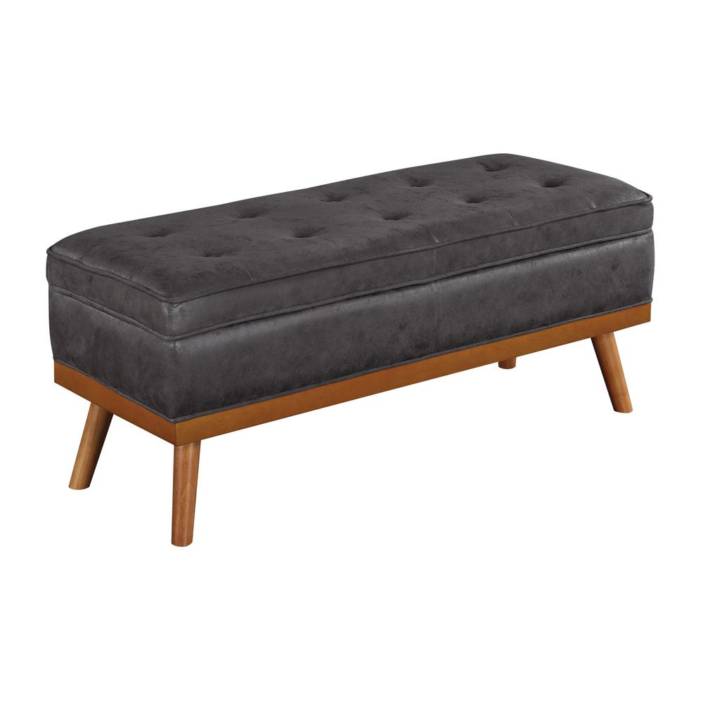 Start2Finish Katheryn Storage Bench in charcoal faux leather, showing a contemporary furniture piece with cushioned top and storage space.