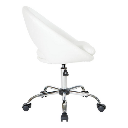 Start2Finish Milo adjustable home office chair in white faux leather with a modern design and chrome base.
