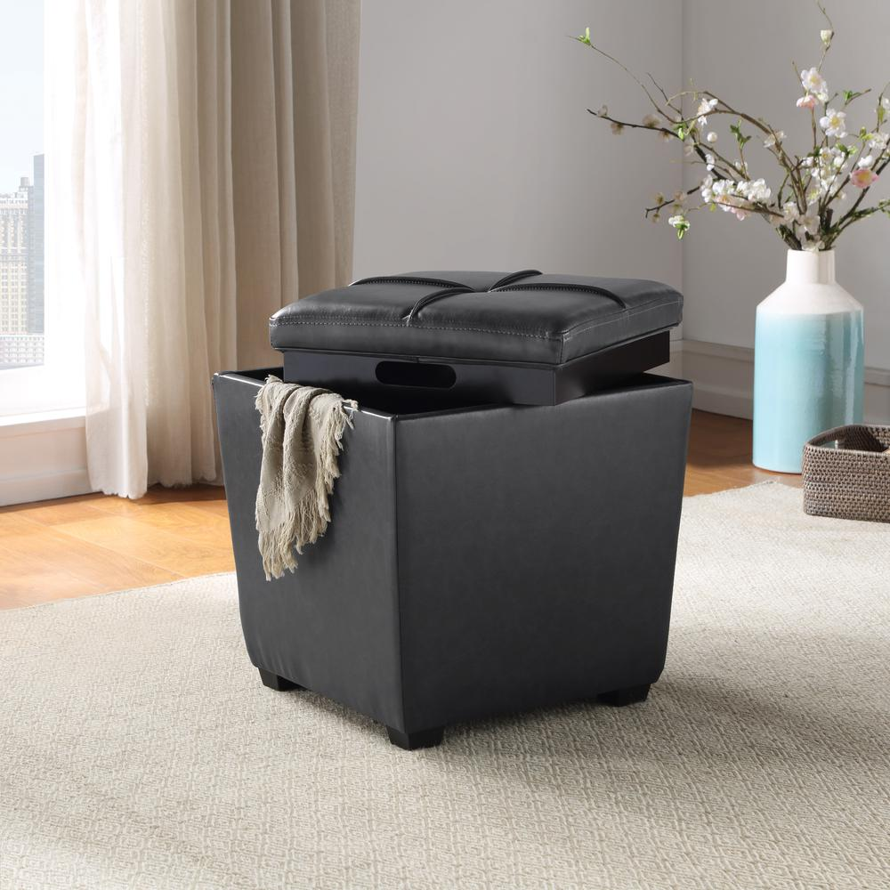 Rockford storage ottoman in pewter faux leather with cushioned top, from Start2Finish, showing its versatile furniture design.