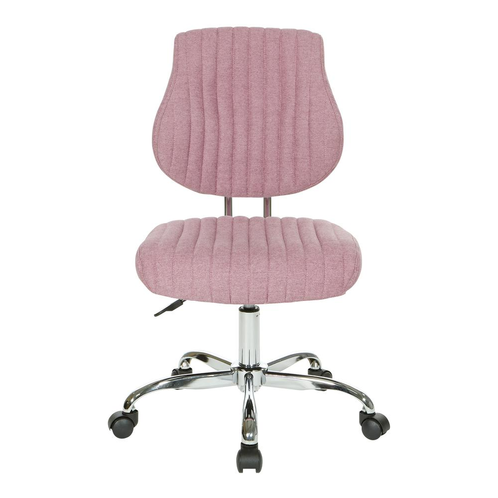 Start2Finish Sunnydale office chair in orchid fabric with chrome base, adjustable armrests and ergonomic design.