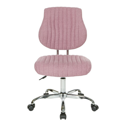 Start2Finish Sunnydale office chair in orchid fabric with chrome base, adjustable armrests and ergonomic design.
