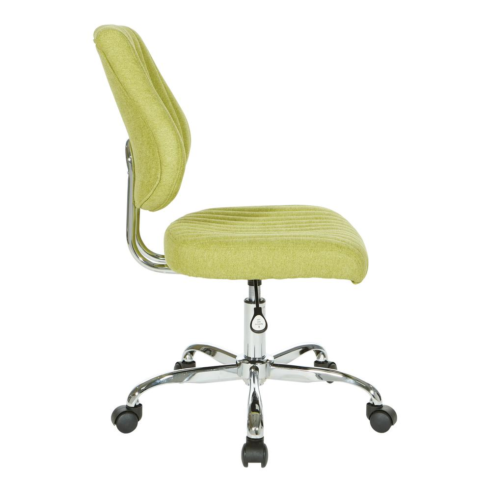 Sunnydale office chair in basil fabric with chrome base, ergonomic design, adjustable height, and modern style.