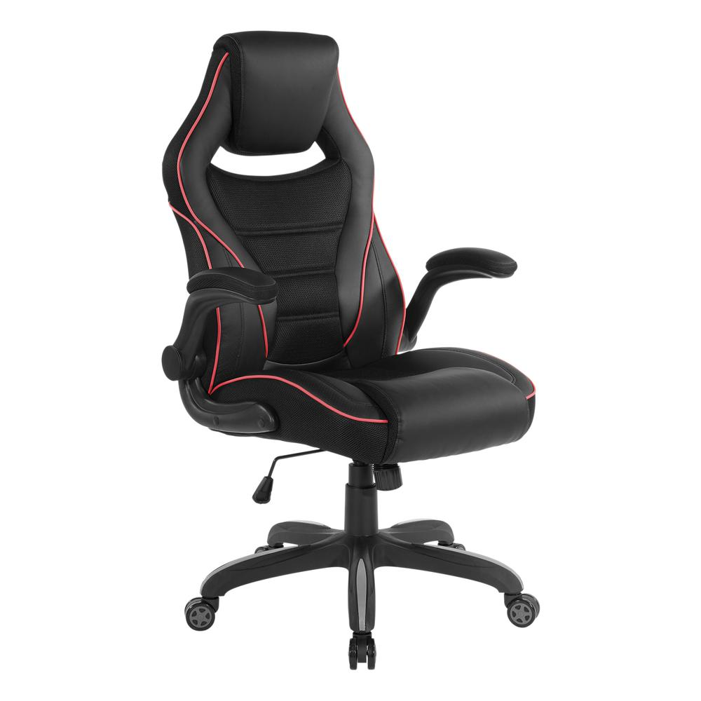 Red faux leather Xeno Gaming Chair by Start2Finish with adjustable armrests and ergonomic design.