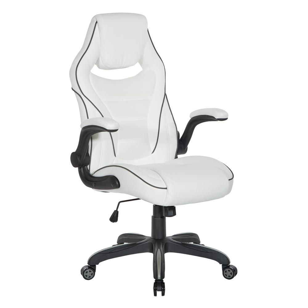 White Xeno Gaming Chair by Start2Finish with faux leather upholstery, ergonomic design, and adjustable armrests.