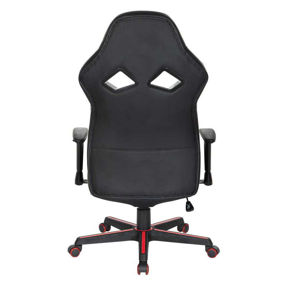 Vapor gaming chair in black faux leather with red accents, ergonomic design, and adjustable armrests by Start2Finish.