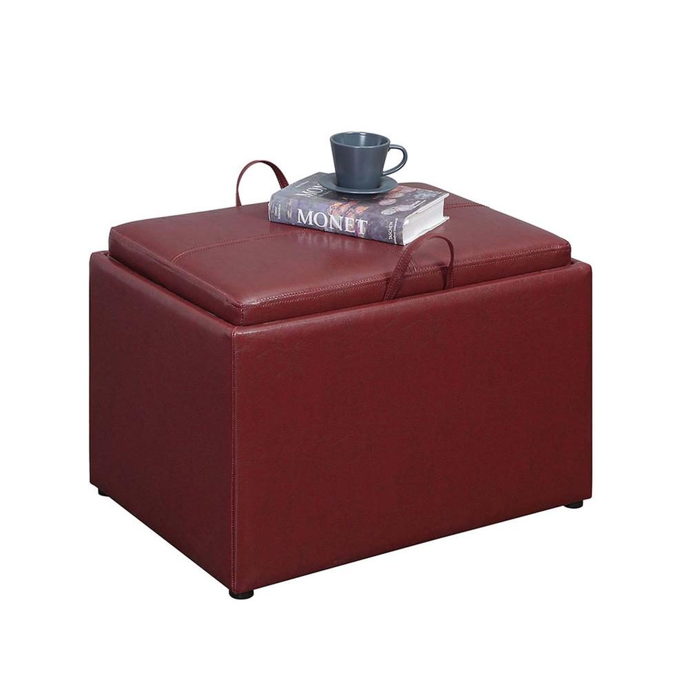 Start2Finish Designs4Comfort accent storage ottoman with reversible tray, beige fabric, and plush cushioned top.