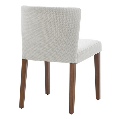 Pair of Albie Fabric Dining Side Chairs by Start2Finish with cushioned seats and wooden legs, shown in a modern dining setting.