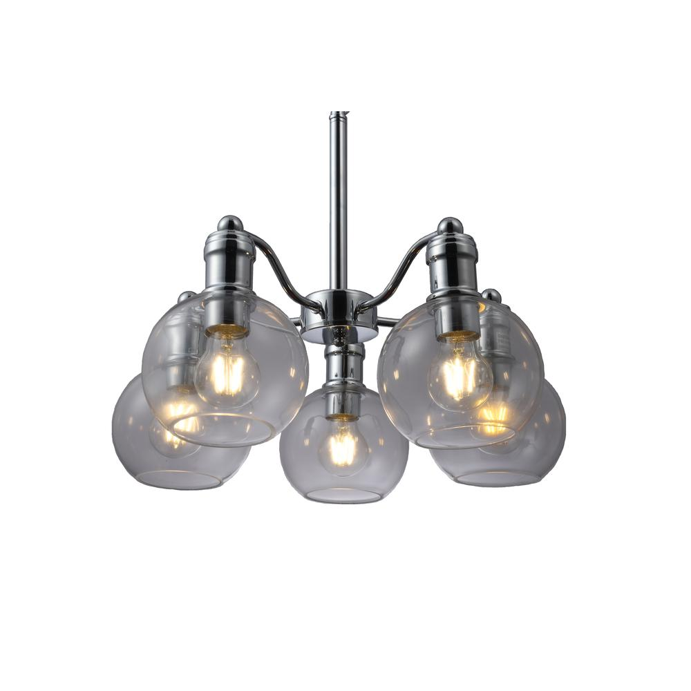 Chloe Lighting Wacian 5-light chrome hanging chandelier with 18-inch width, featuring modern transitional design and sleek chrome finish.